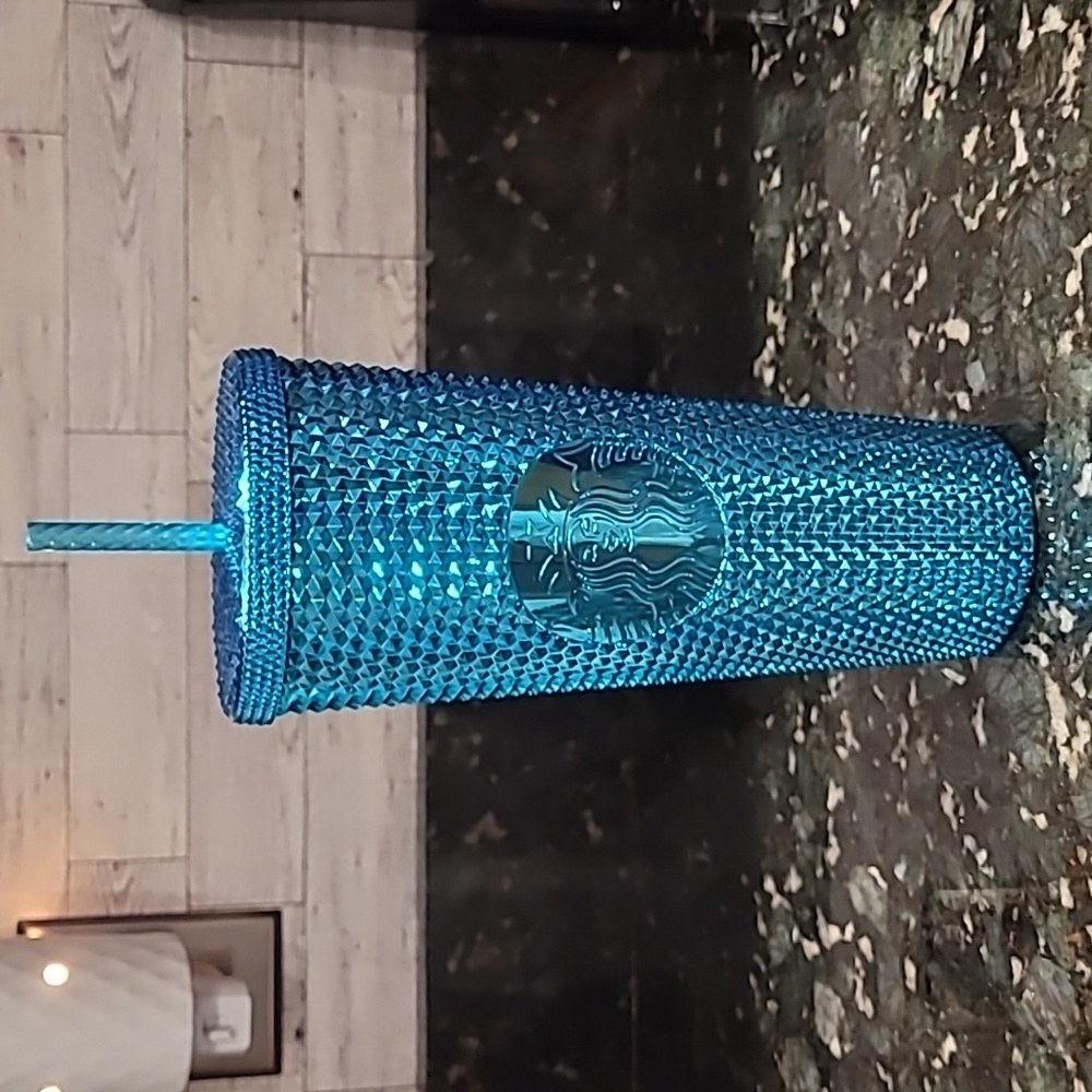 Starbucks 2023 Studded Teal Splash Bling Cold Cup Tumbler 24oz NWT